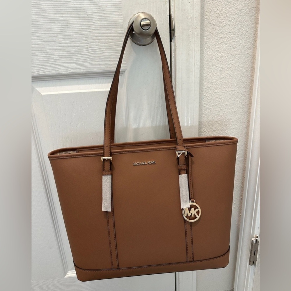 Michael Michael Kors Jet Set Travel Leather Tote with MK Charm